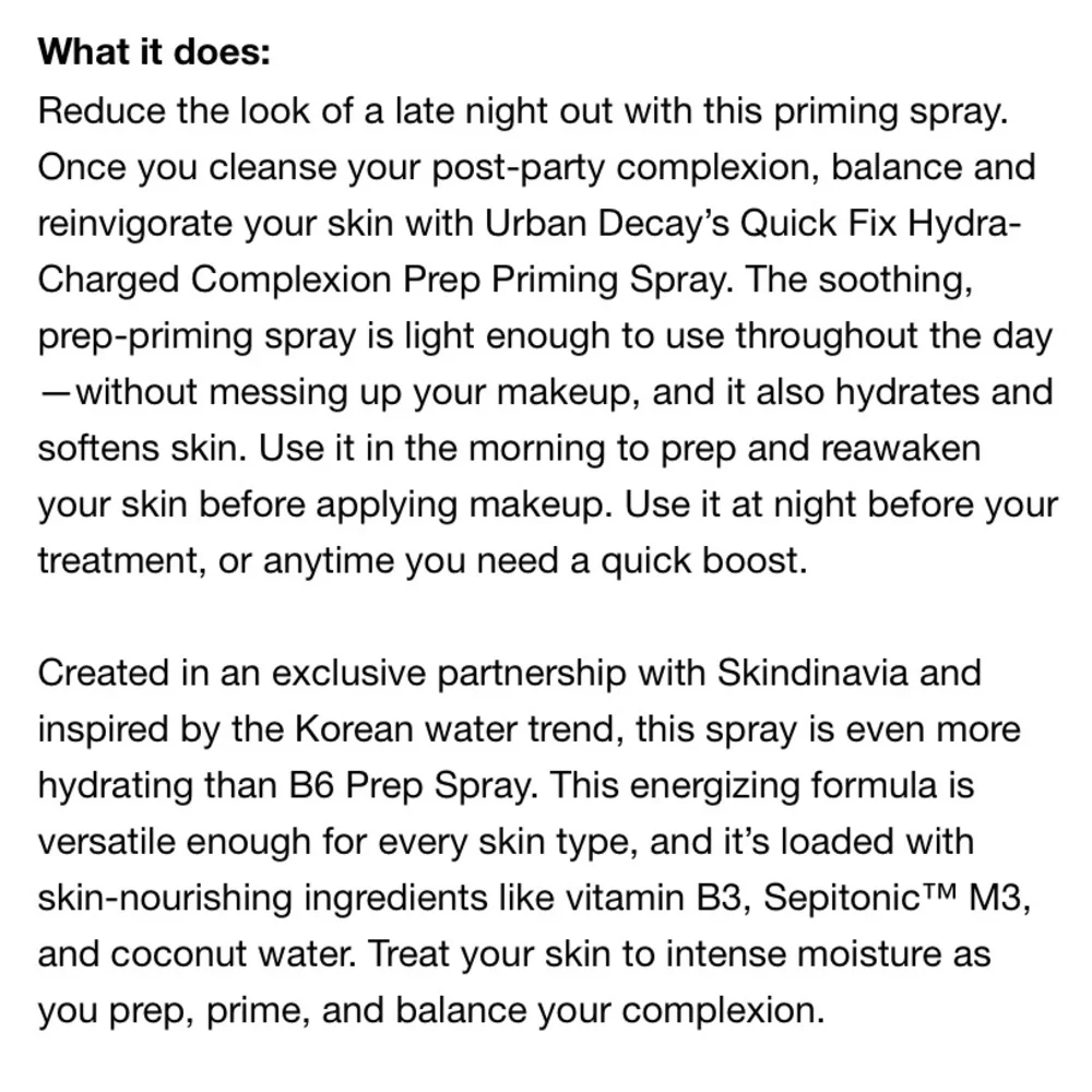 Urban Decay Quick Fix Hydra Charged Complexion Prep Priming Spray
